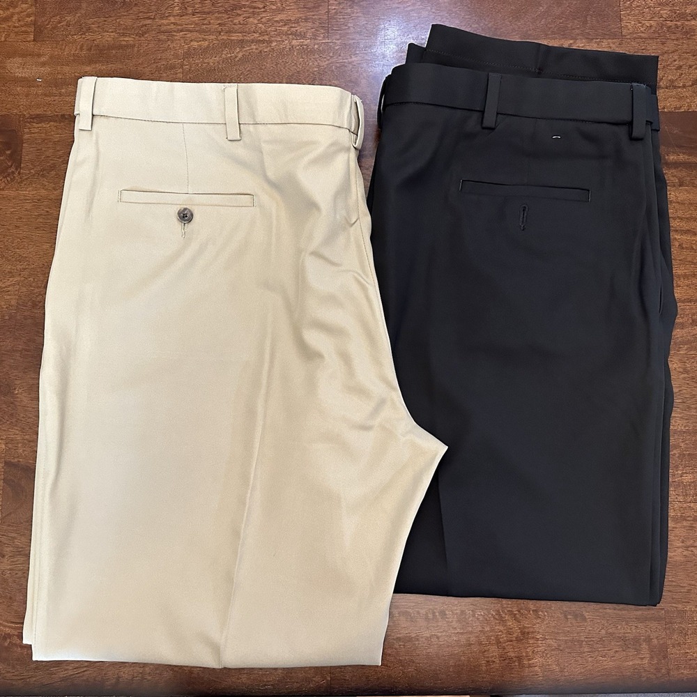 Bundle 2 Men's Haggar Cool 18 Pro Classic Fit Chino Pants 44x30 Khaki Black Golf - Picture 3 of 15